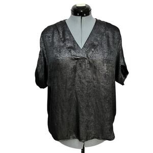 Sofia Made In Italy Silver Metallic Blouse Short Sleeve Oversized Top Sz: OS